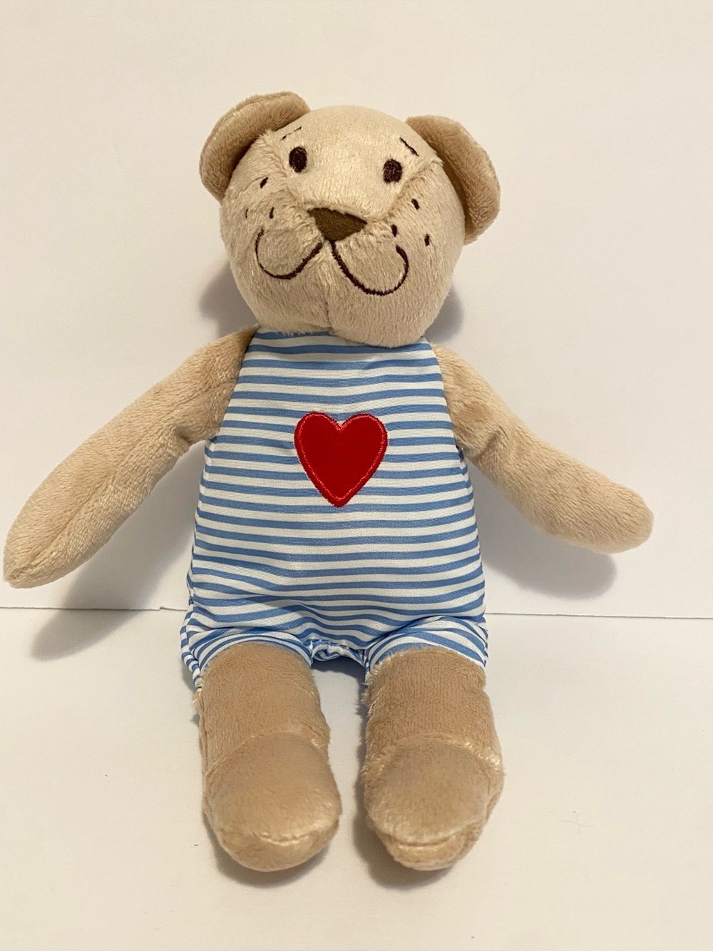 IKEA Teddy Bear Plush Fabler Bjorn Blue Striped Heart Stuffed Animal 8” Lovey